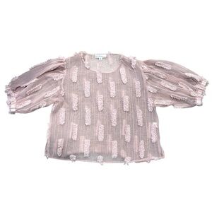 Yuni Los Angeles sheer women’s pullover blouse, feather detailing size medium